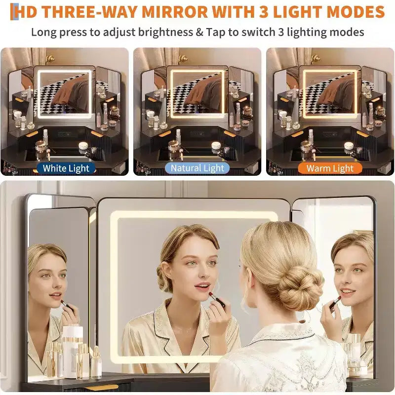 Coiffeuse lumineuse à trois faces