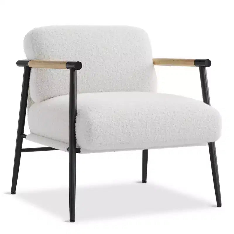 Modern Accent Chair Cozy Reading Chair Upholstered in Plush 420g Fabric with Spring Foam Cushion for Bedroom and Living Room White