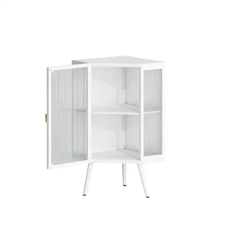 Okak Bathroom Storage Cabinet Modern Floor Coner Cabinet with Tempered Glass Door and 2/3 Shelves for Living Room Home Office