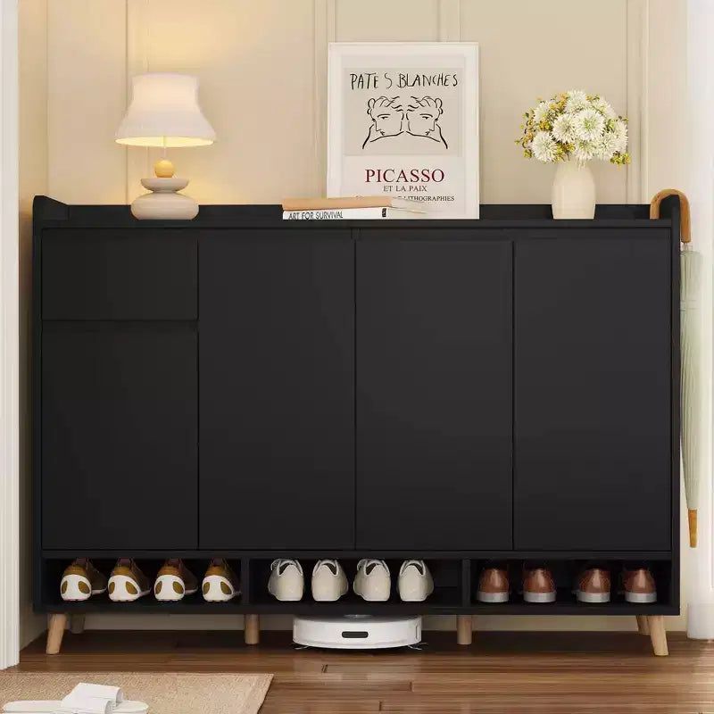 MAYEERTY Sleek Contemporary Shoe Cabinet with Adjustable Shelves Solid Wood Legs Storage Sideboard White