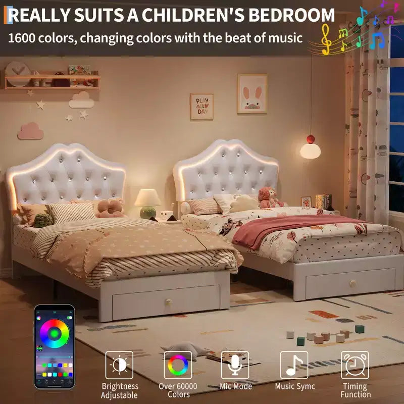 Cadre de lit avec tête de lit capitonnée en velours et boutons de cristal
