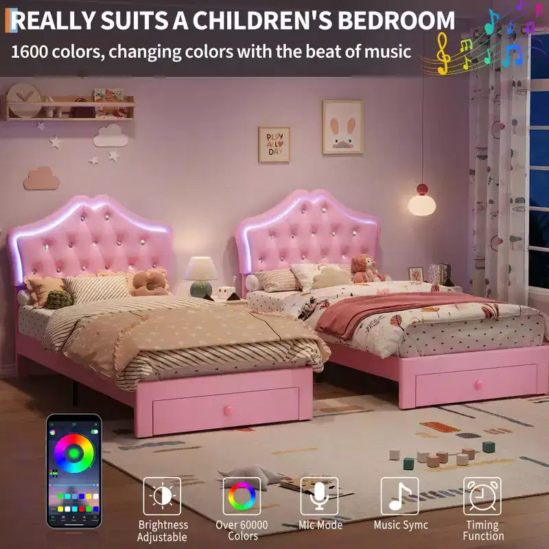 Cadre de lit avec tête de lit capitonnée en velours et boutons de cristal