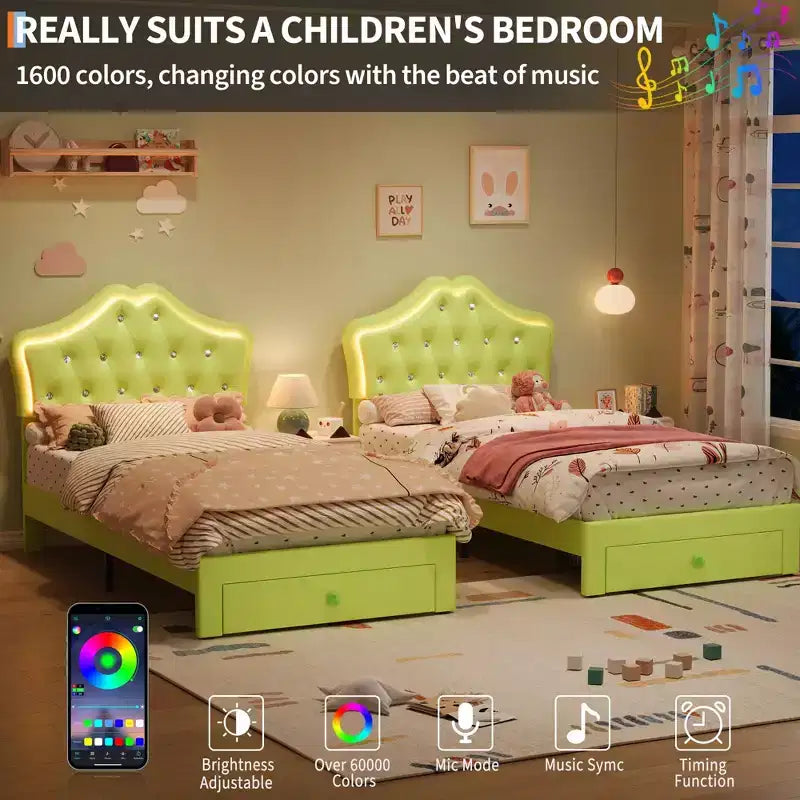 Cadre de lit avec tête de lit capitonnée en velours et boutons de cristal