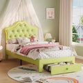 Bed Frame with LED Lights & Velvet Crystal Button Headboard Upholstered Bed with Storage Drawer Noise Free No Box Spring Needed for Kids Teens