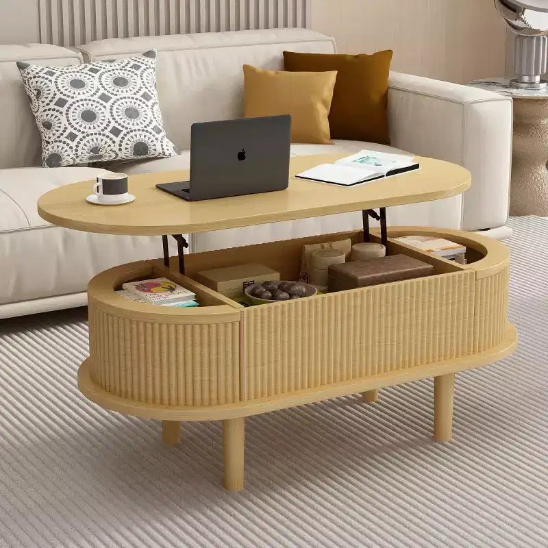 40 Modern Oval Lift-Top Coffee Table with Hidden Storage Rustic Center Table for Living Room Space-Saving Lift-Top Cocktail Table-Panipeachy