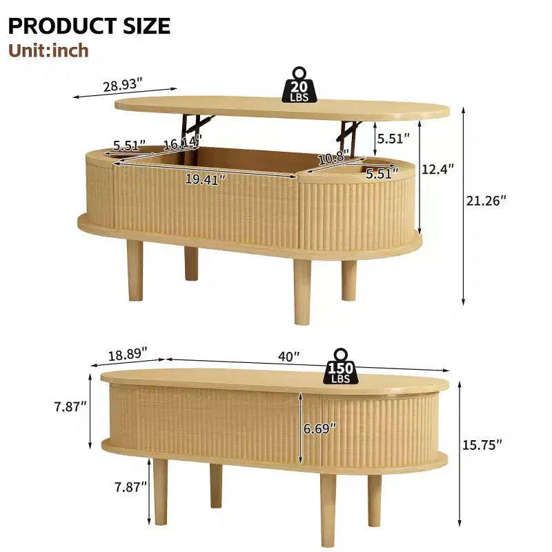 Table basse ovale moderne à hauteur réglable