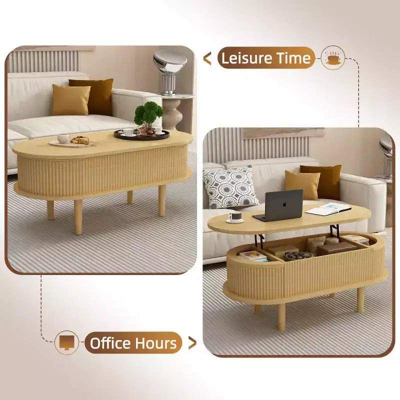 Table basse ovale moderne à hauteur réglable