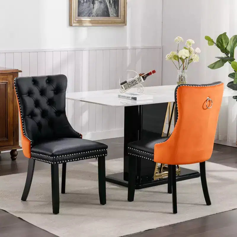TUYOHW 2-Toned Tufted Dining Chairs Set of 2 Nailhead Trim Modern Side Chairs for Dining Room and Kitchen PU&Velvet Upholstery Home Decor