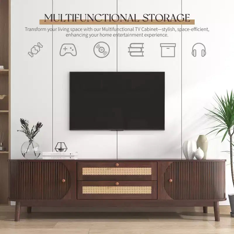 Meuble TV en rotin marron