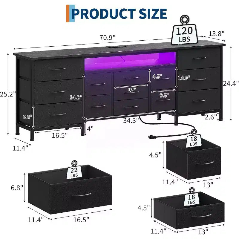 Meuble TV long avec tiroirs