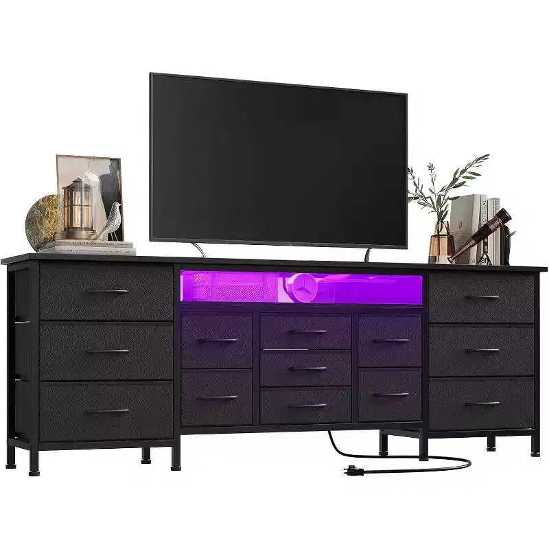 Acekool 13-Drawer Long TV Stand Dresser with Power Outlet Wide Entertainment Center Storage Organizer for Bedroom Living Room Entryway