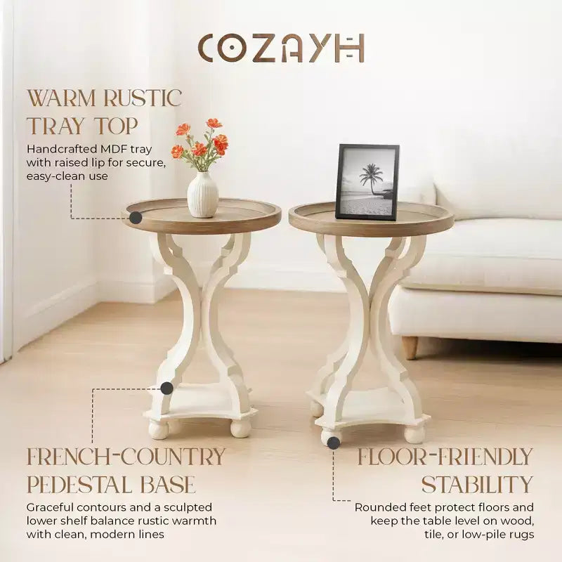 Table d'appoint ronde rétro en bois avec plateau