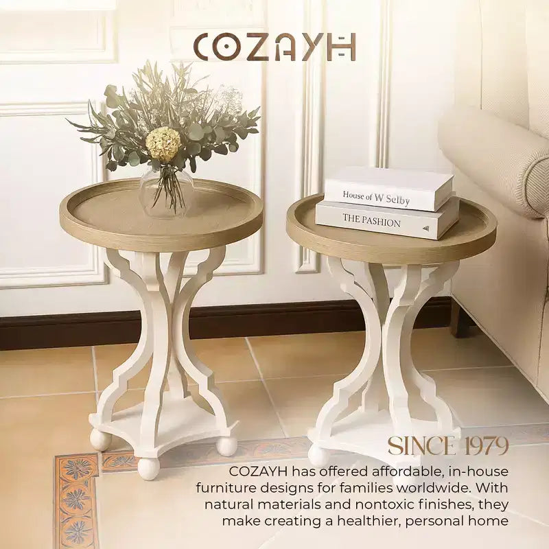 Table d'appoint ronde rétro en bois avec plateau