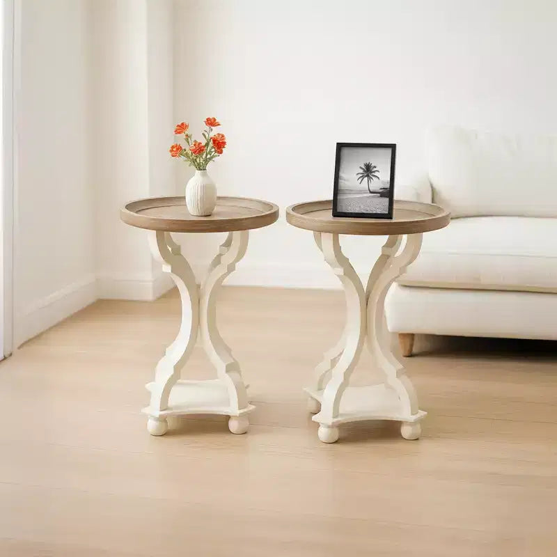 Table d'appoint ronde rétro en bois avec plateau