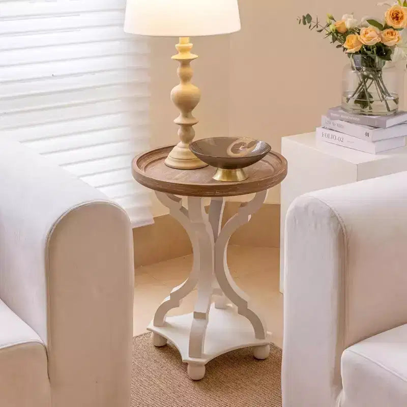 Table d'appoint ronde rétro en bois avec plateau
