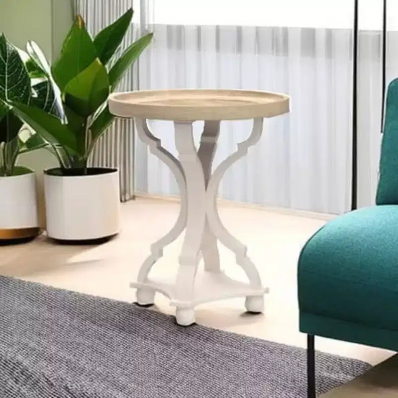 Table d'appoint ronde rétro en bois avec plateau
