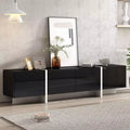 TUYOHW Modern TV Stand with High Gloss UV Surface for TVs up to 80 Inches Entertainment Center with 3 Cabinets and 2 Drawers Black