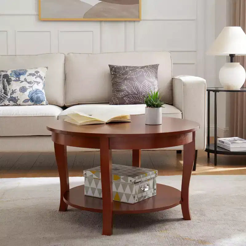 TUYOHW Elegant Oriental Coffee Table 2-Tier Tea Table for Living Room Round Accent Table with Open Shelf Storage Cocktail Table for Home Decor